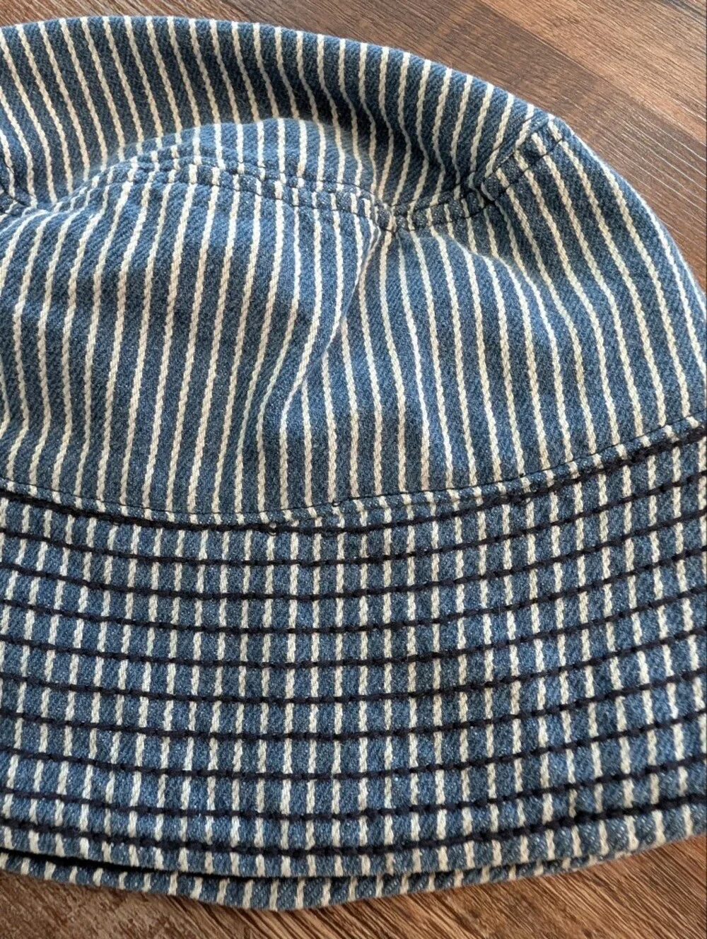 Damson Madder Cotton Washed Denim Stripe Bucket Hat